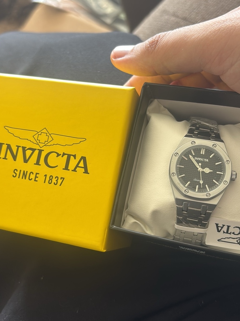 Invicta Silver Watch with Black Dial and Steel Bracelet